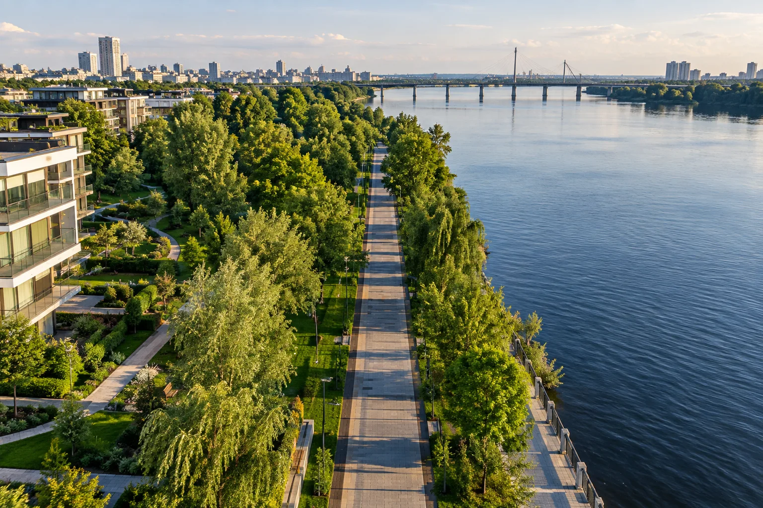 Пішохідна доріжка серед дерев біля Дніпра