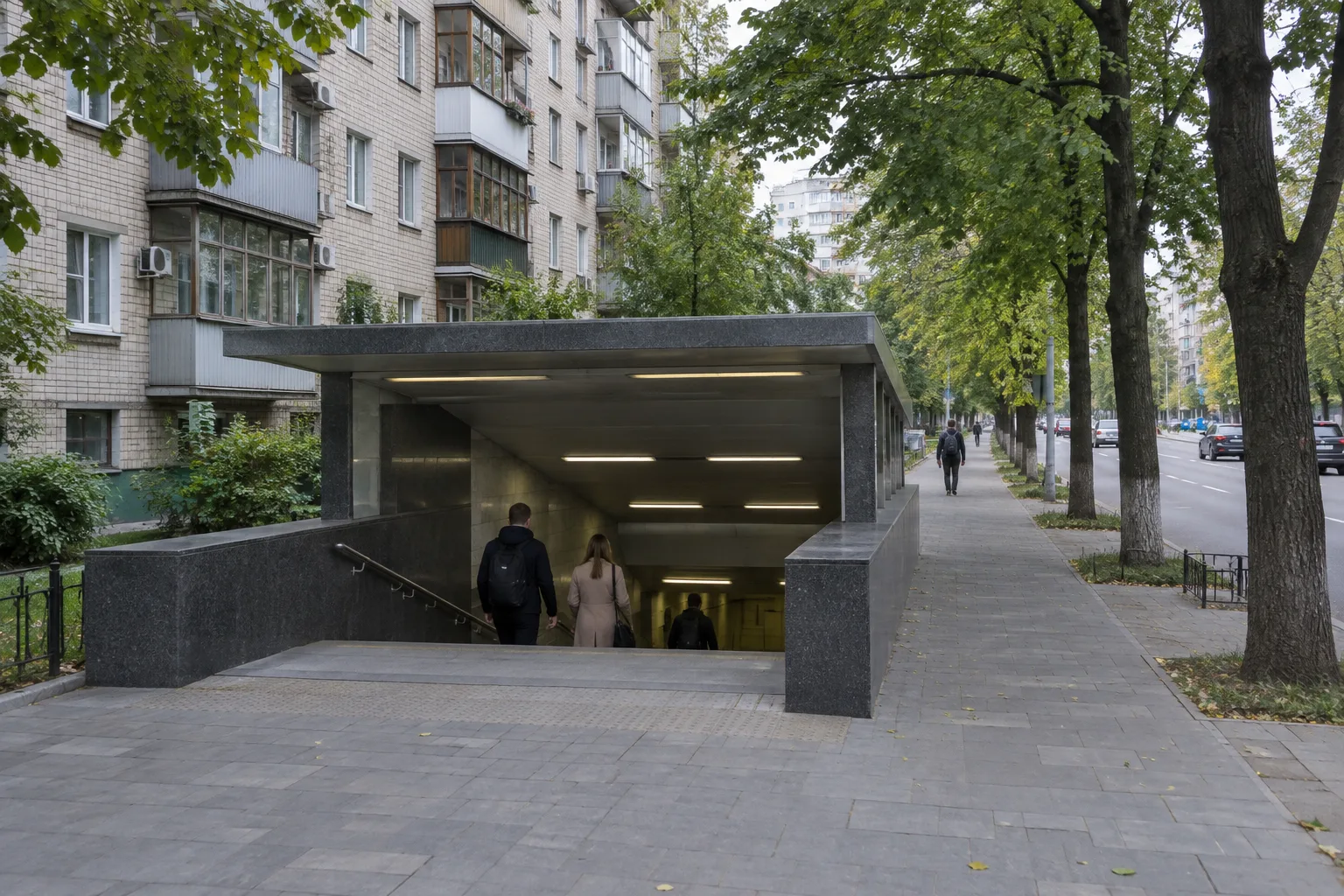 Підземний паркінг серед житлової забудови В’їзд до підземного паркінгу біля сучасних житлових будинків