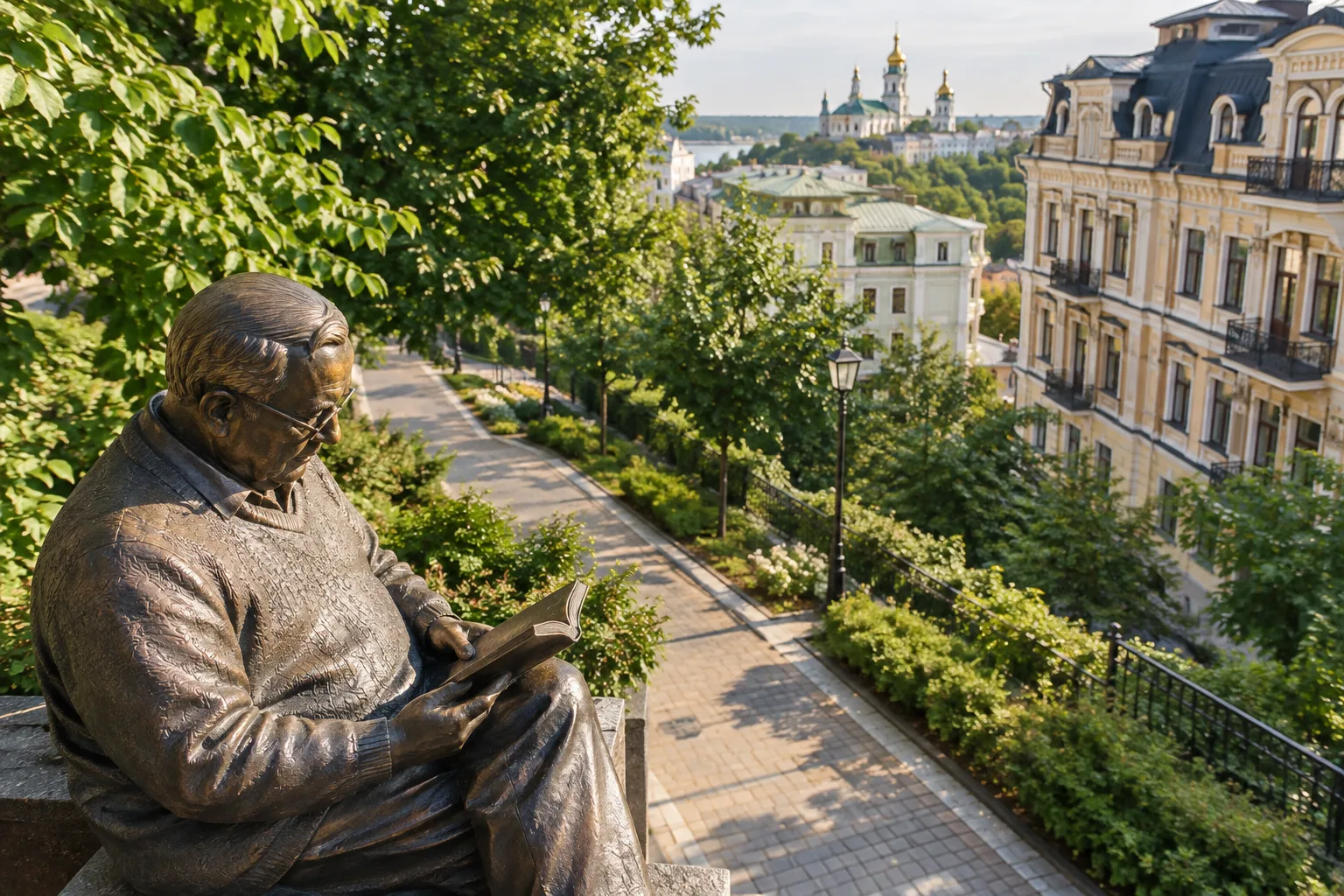 Бронзовий монумент біля пішохідної доріжки