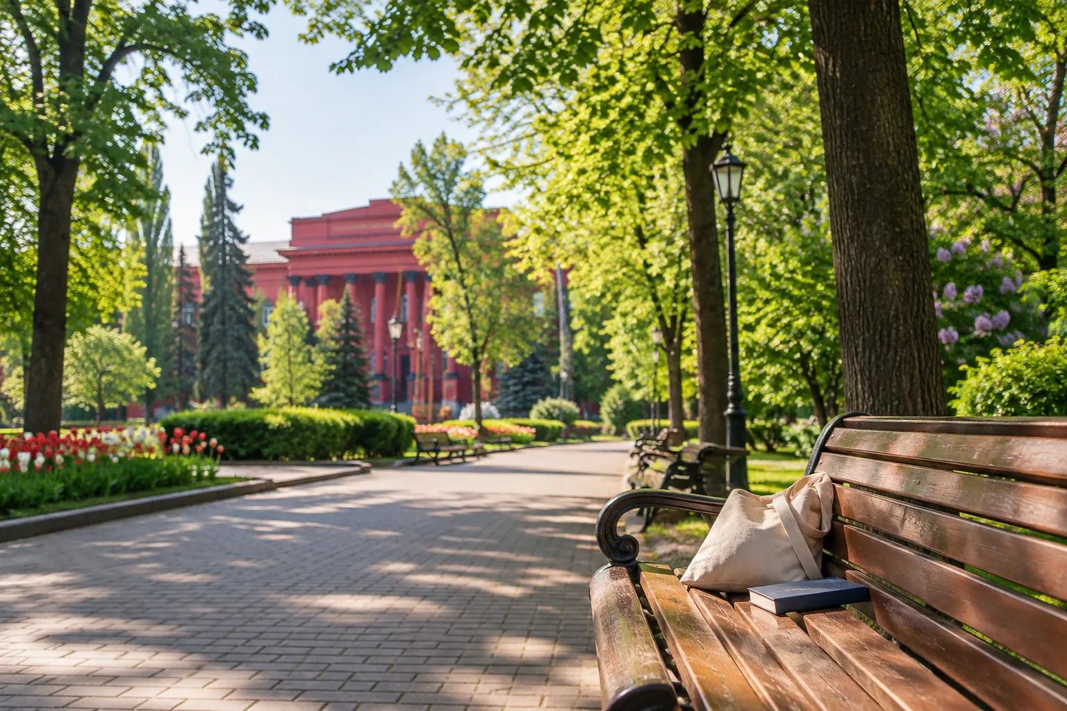 Алея з лавами в парку імені Тараса Шевченка